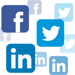 Social media iconen: Facebook, Twitter en LinkedIn