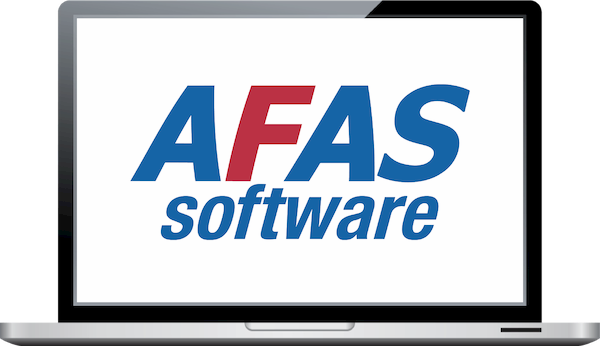 Laptop met AFAS Software logo voor partnership met TriFact365 Scan en Herken