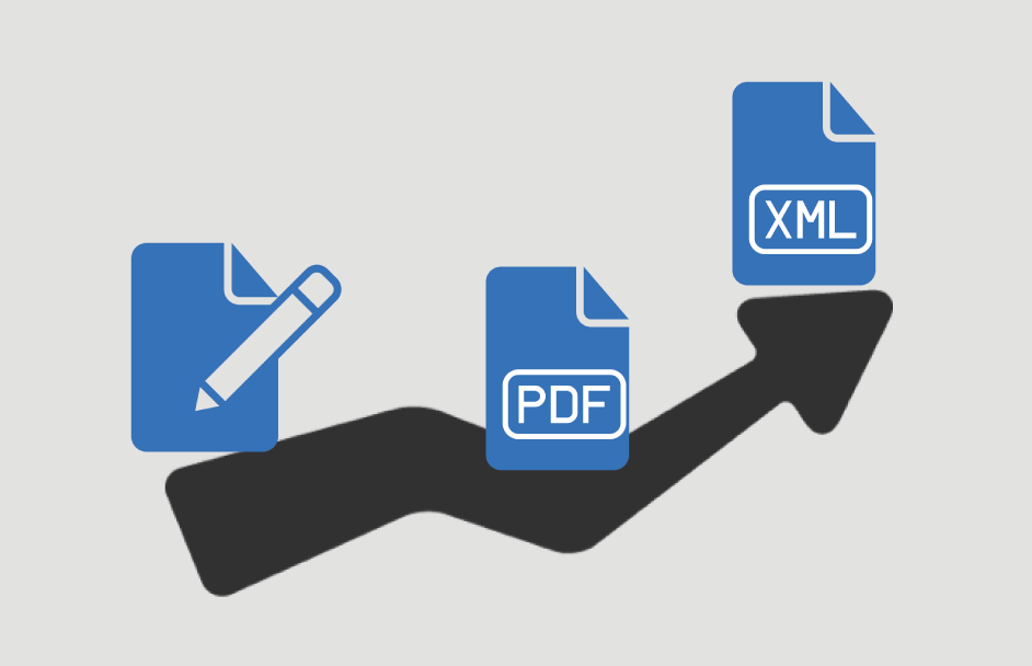 símbolos pdf y xml con flecha