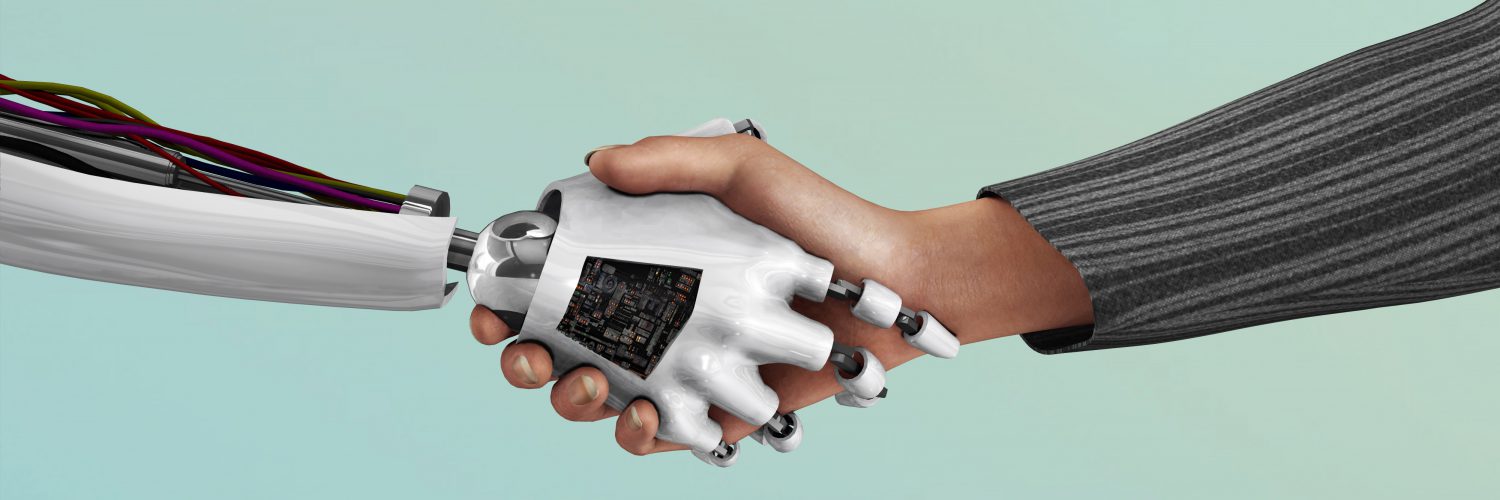 robot geeft mens een hand