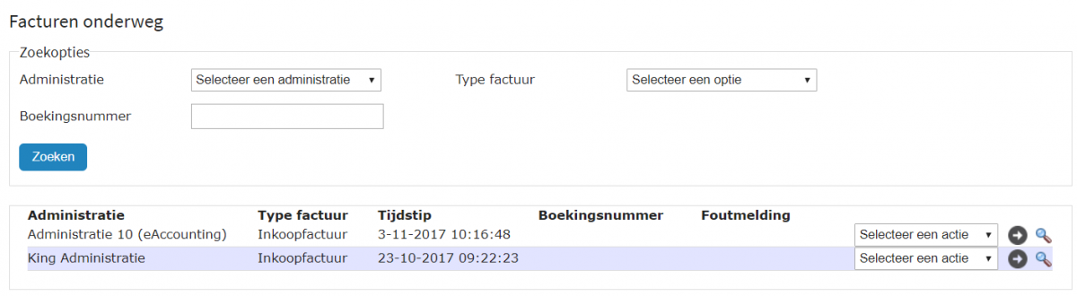 Facturen op status Onderweg