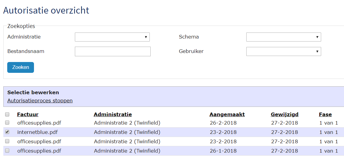 TriFact365 Autorisatie overzicht