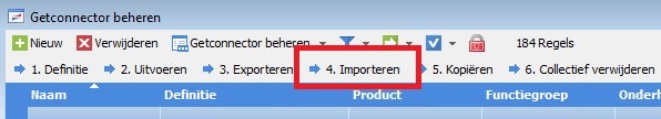 Knop voor het importeren van getconnectoren in AFAS