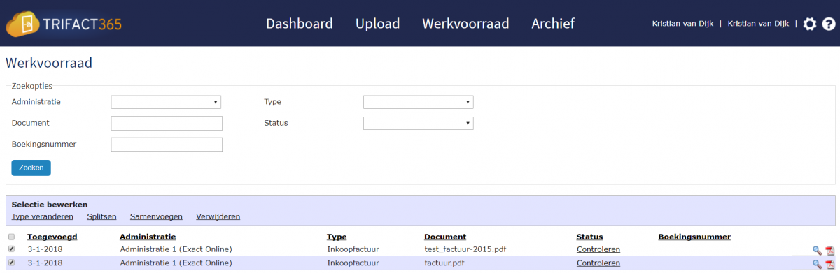 Facturen samenvoegen vanuit de werkvoorraad