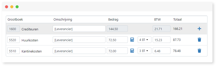 Samengevoegde boekingsregels in scan en herken software van TriFact365