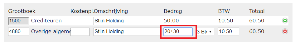Rekenfunctie in controlescherm