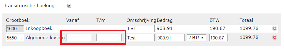 Transitorisch boeken vanuit het controlescherm van TrIFact365