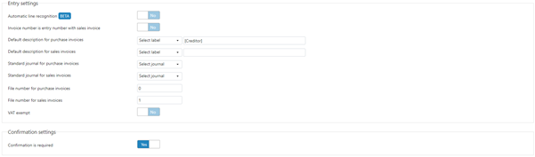 TriFact365 administration settings.; Entry without confirmation