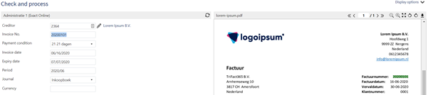 TriFact365 check invoice number