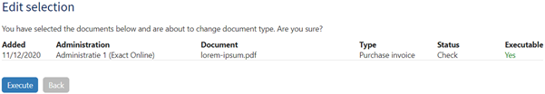 Confirmation screen where a TriFact365 user can confirm they want to modify invoice type