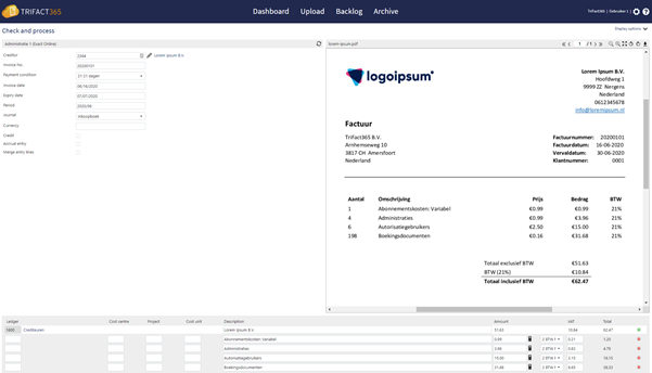 TriFact365 display options: Entry lines under document
