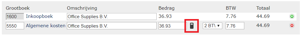 BTW-calculator in het controlescherm