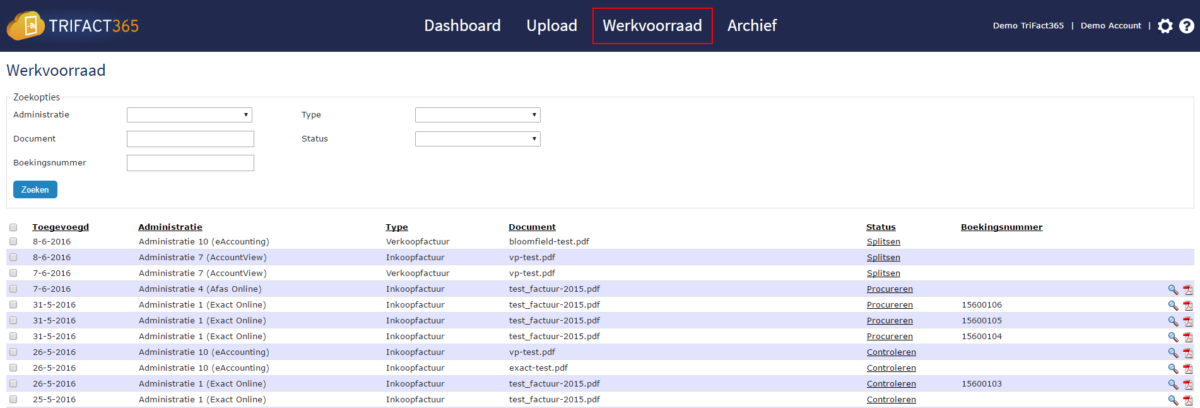 TriFact365 werkvoorraad: Factuur geselecteerd