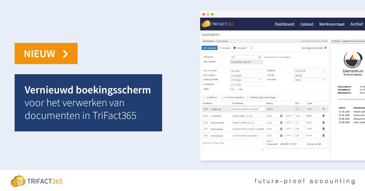 TriFact365 nieuwe boekingsscherm als voorbeeld bij de 15 tips om meer uit TriFact365 te halen.