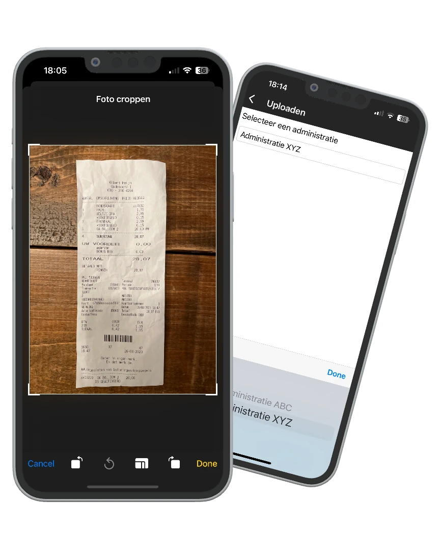Screenshot of the app while photographing and uploading a receipt.
